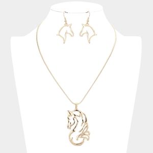 Gold Unicorn Pendant Necklace Chain Statement Jewelry Set